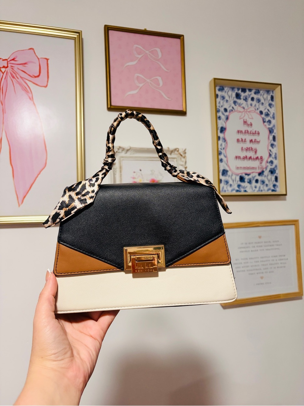 Nicole Miller - Tricolor Top-Handle Satchel with Leopard-Tie Accent